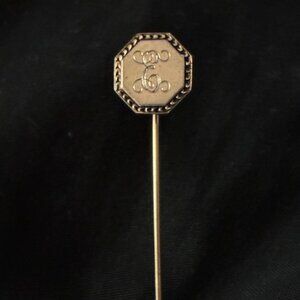 Vintage Gold Tone Monogram "E" Stick Pin - Octagon Etched Initial Lapel Hat Pin